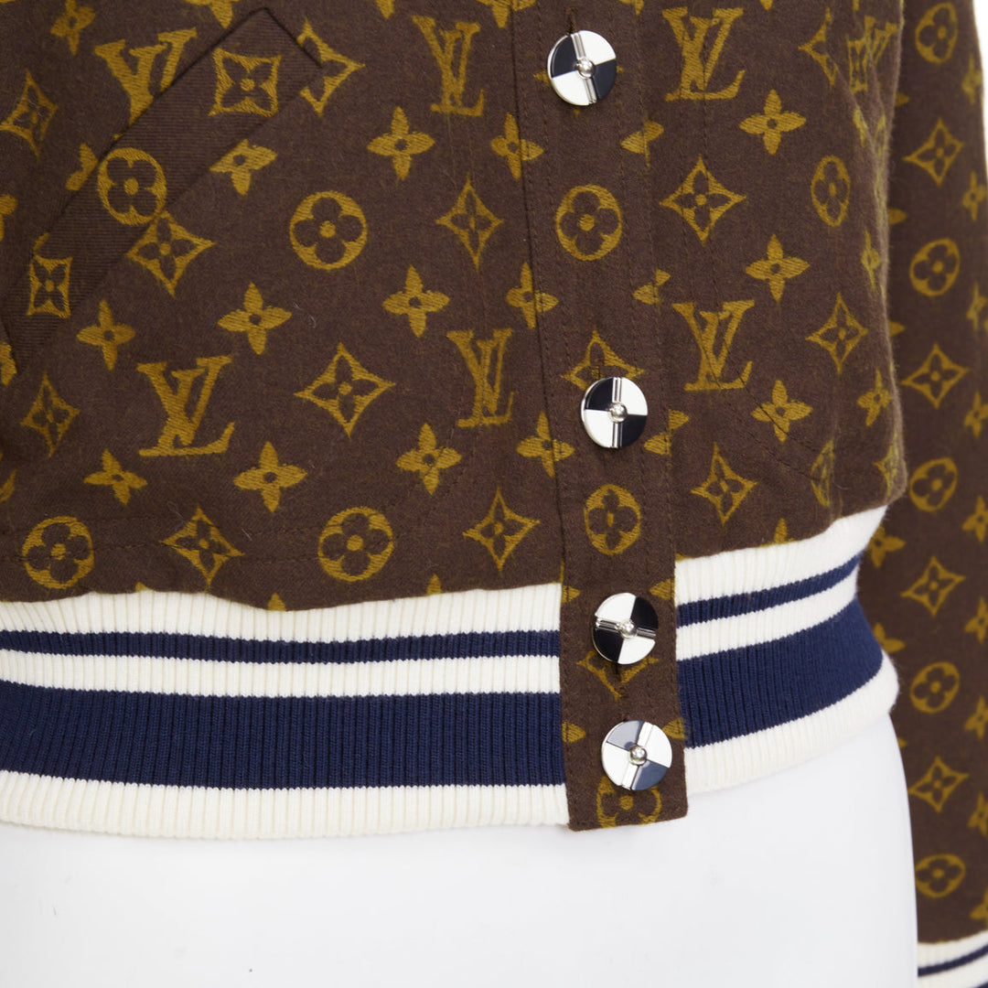 LOUIS VUITTON 2021 Reversible Monogram Cropped Varsity Knit outerwear FR36 S