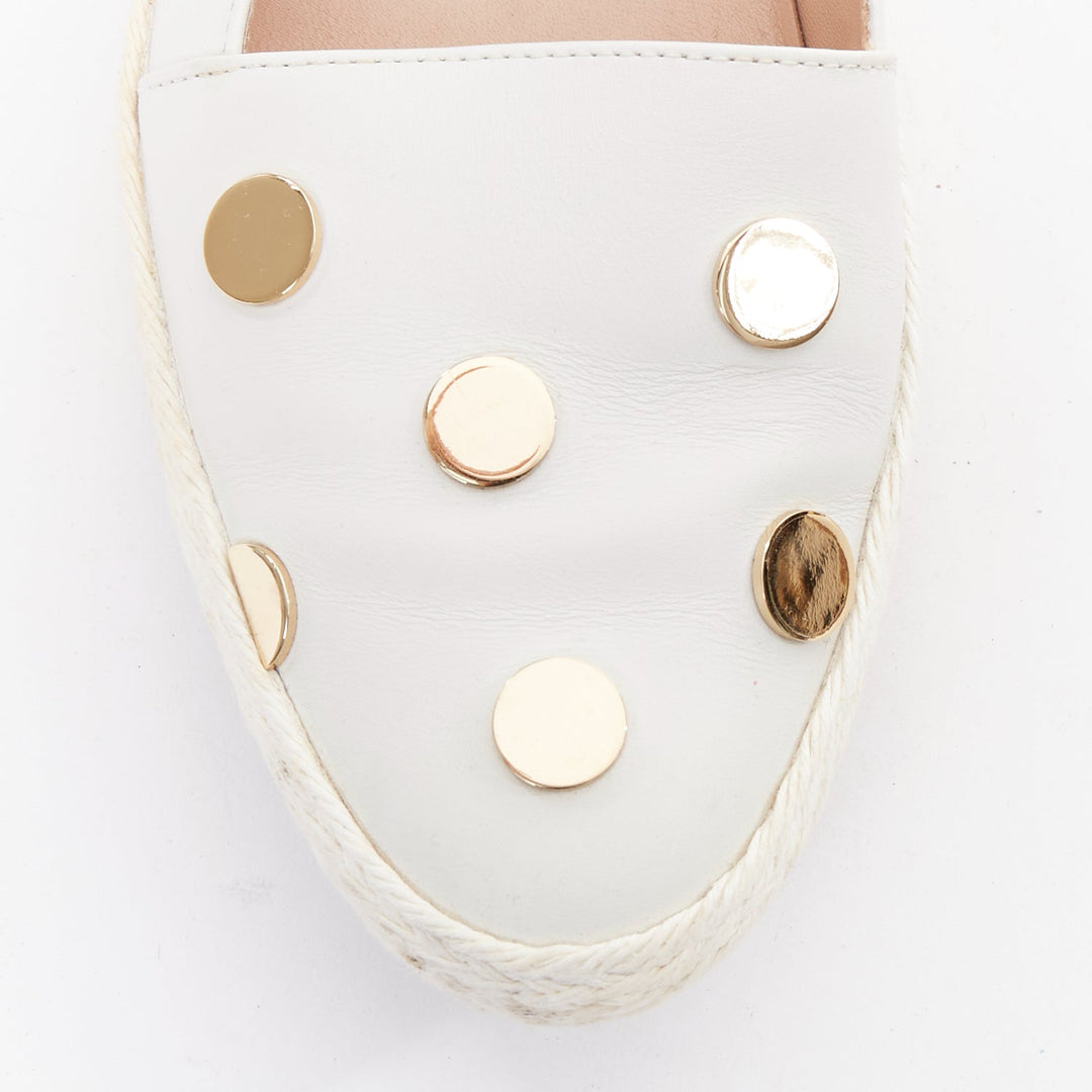 TOD'S white gold mirror polka dot leather espadrille loafers EU36