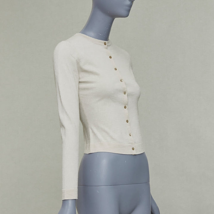 ALAIA beige virgin wool blend mini buttons classic cropped cardigan FR36 S