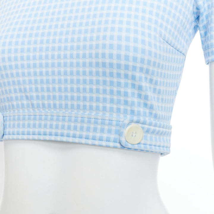 MIU MIU 2019 blue white gingham seersucker scalloped crop top XS