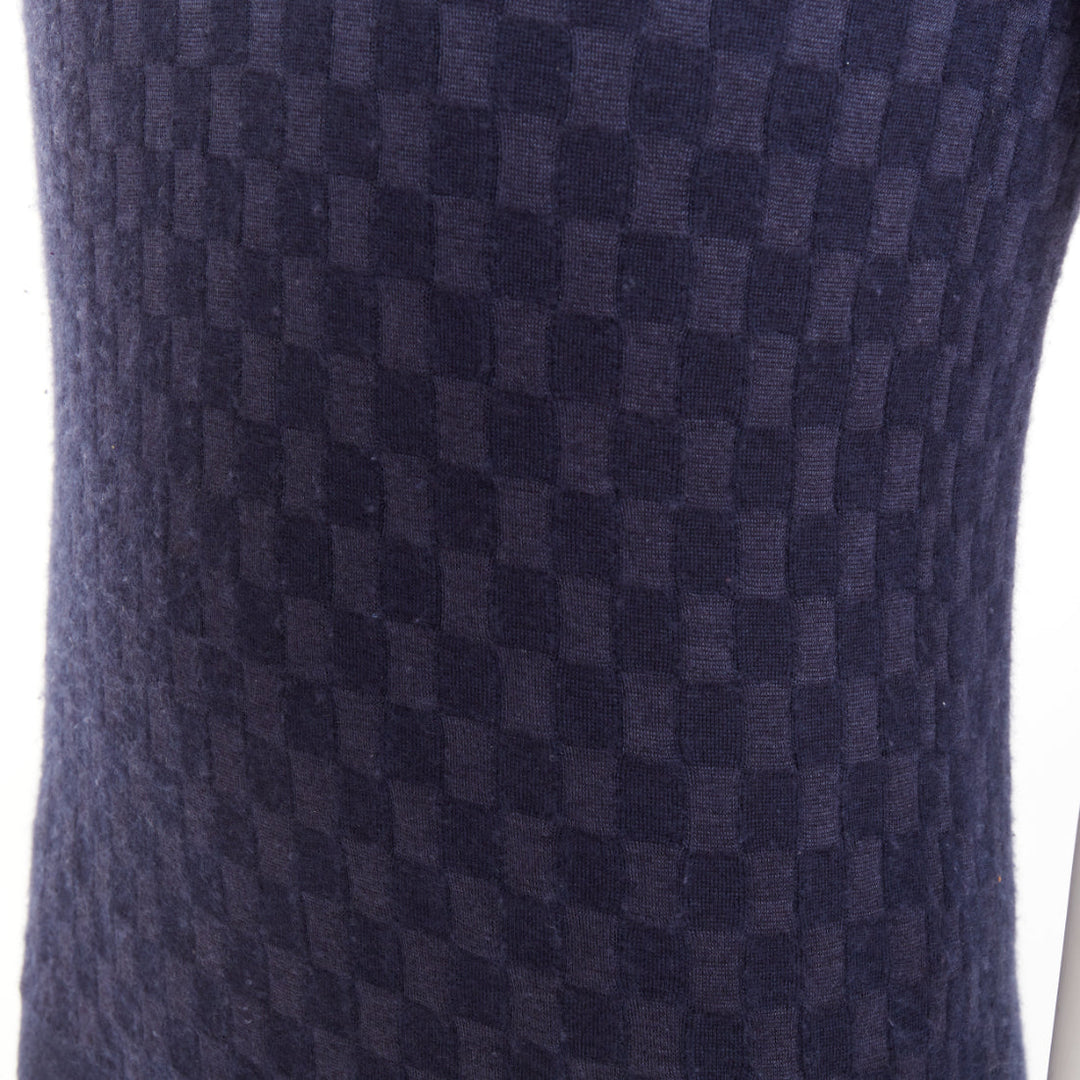 LOUIS VUITTON navy cashmere silk Damier checked knit polo shirt S