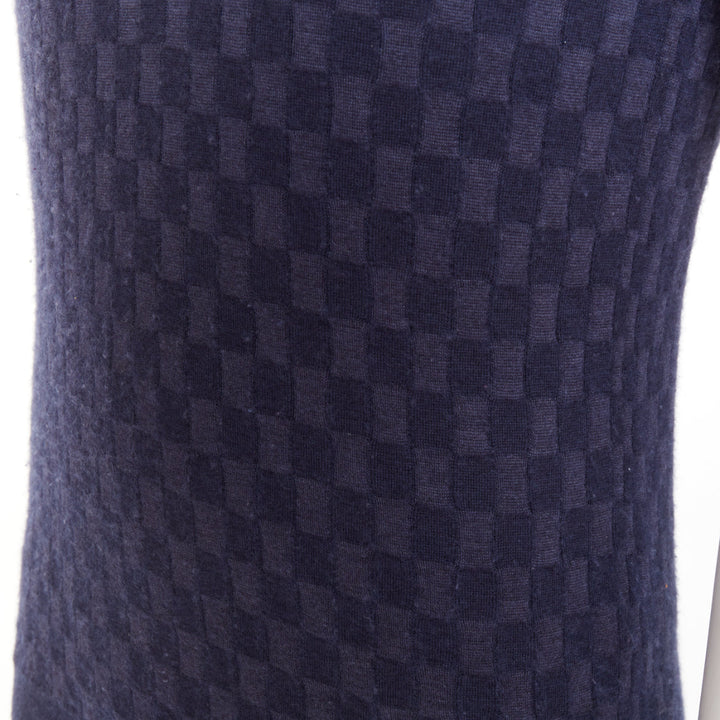 LOUIS VUITTON navy cashmere silk Damier checked knit polo shirt S