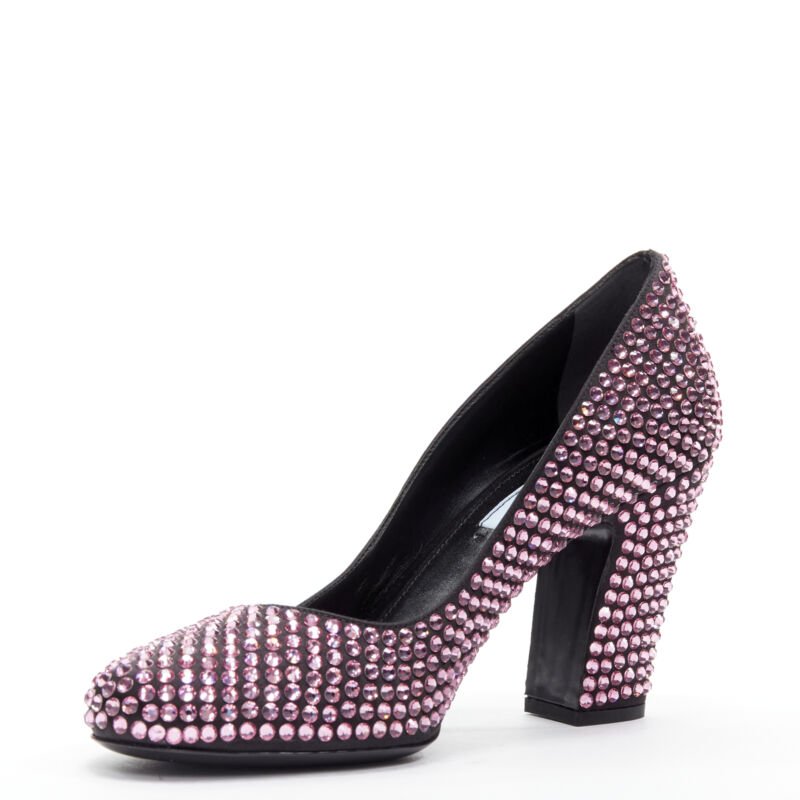 PRADA Rosa pink rhinestone crystal embellished pump EU38