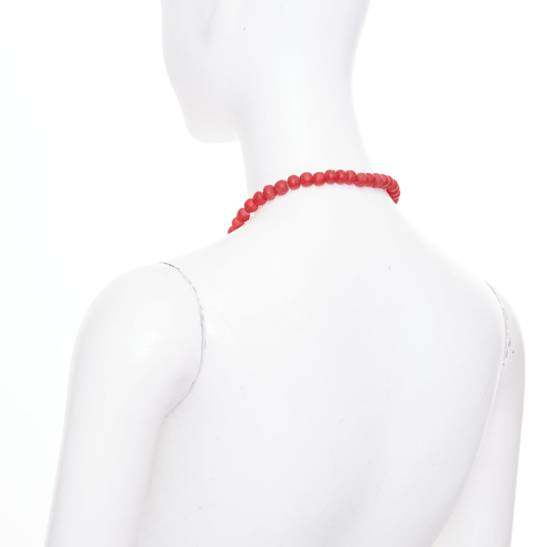 rare  YVES SAINT LAURENT 1980s Vintage red glass bead logo medallion necklace