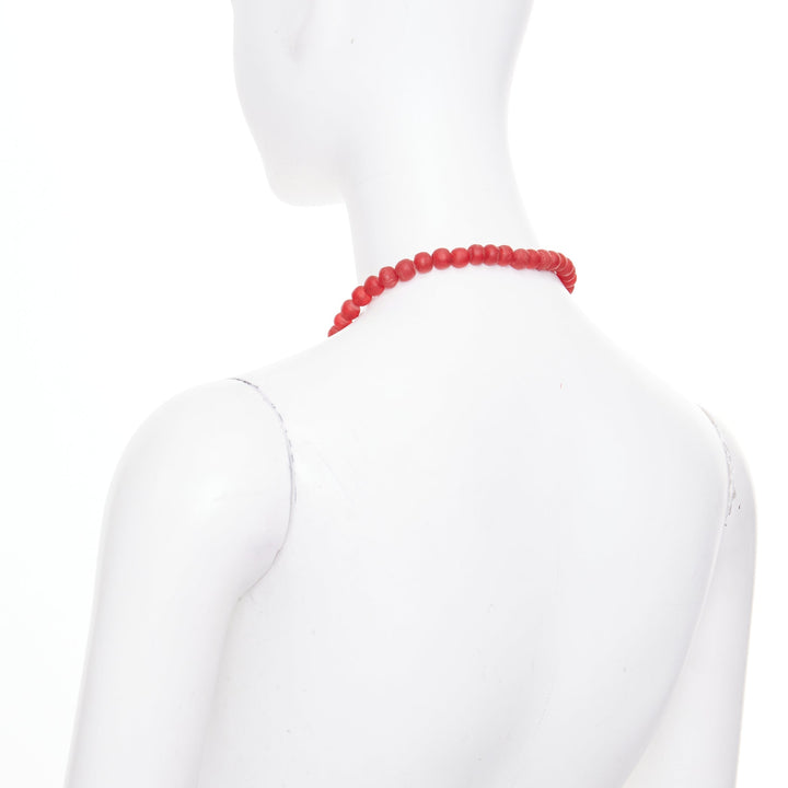 rare  YVES SAINT LAURENT 1980s Vintage red glass bead logo medallion necklace
