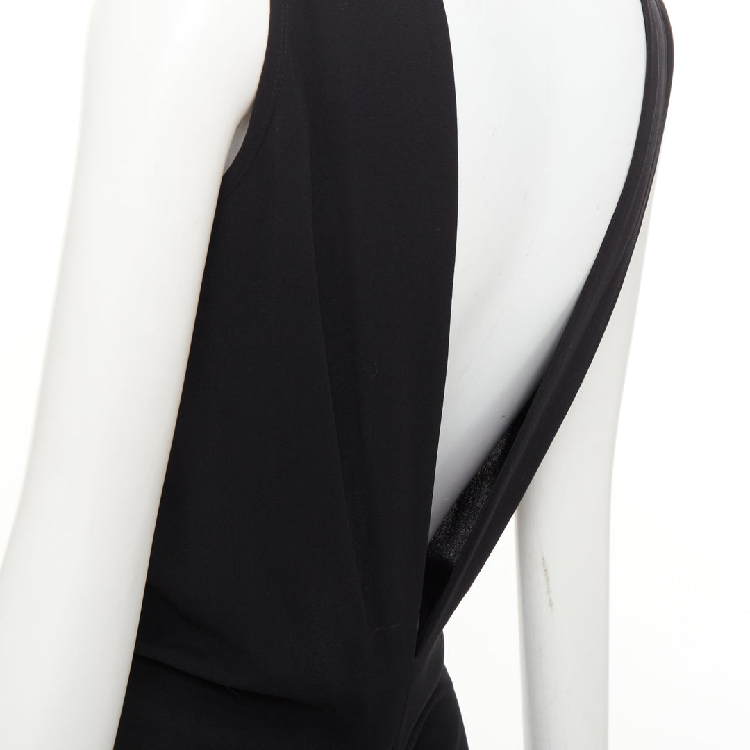 DONNA KARAN Signature black viscose blend dipped back column maxi dress XS