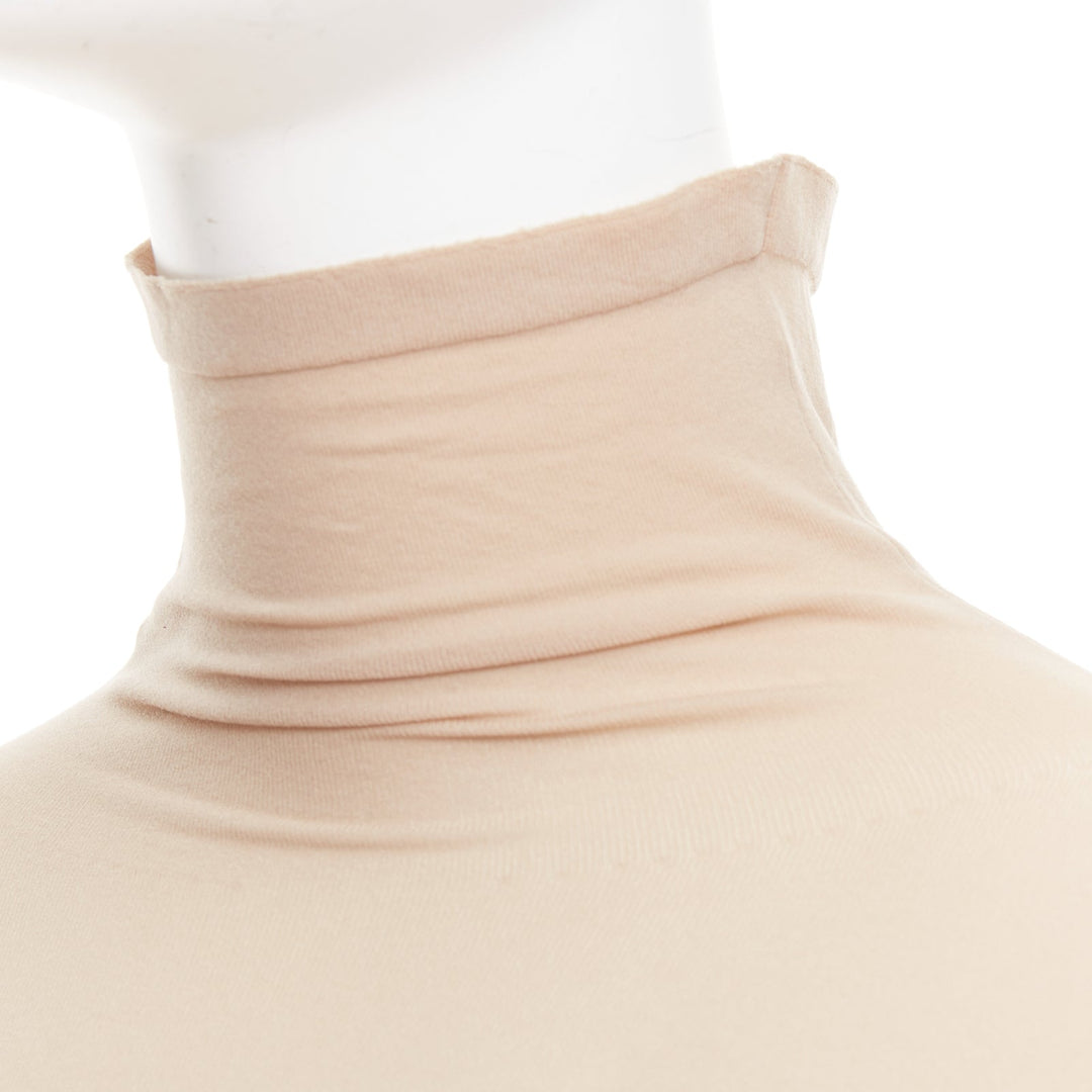 ALAIA 2023 beige second-skin band belted jersey turtleneck maxi dresse FR36 S