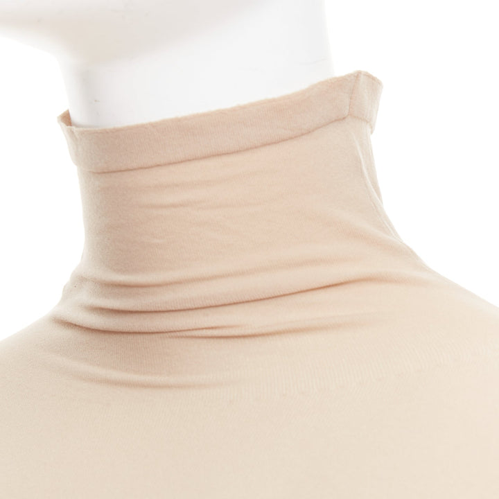 ALAIA 2023 beige second-skin band belted jersey turtleneck maxi dresse FR36 S