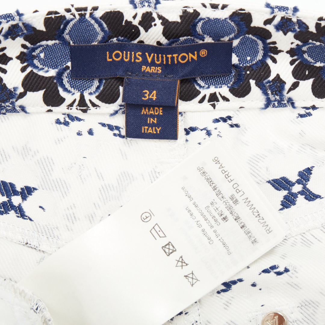 LOUIS VUITTON Flower Mosaic blue white logo floral print cotton shorts FR34 XS