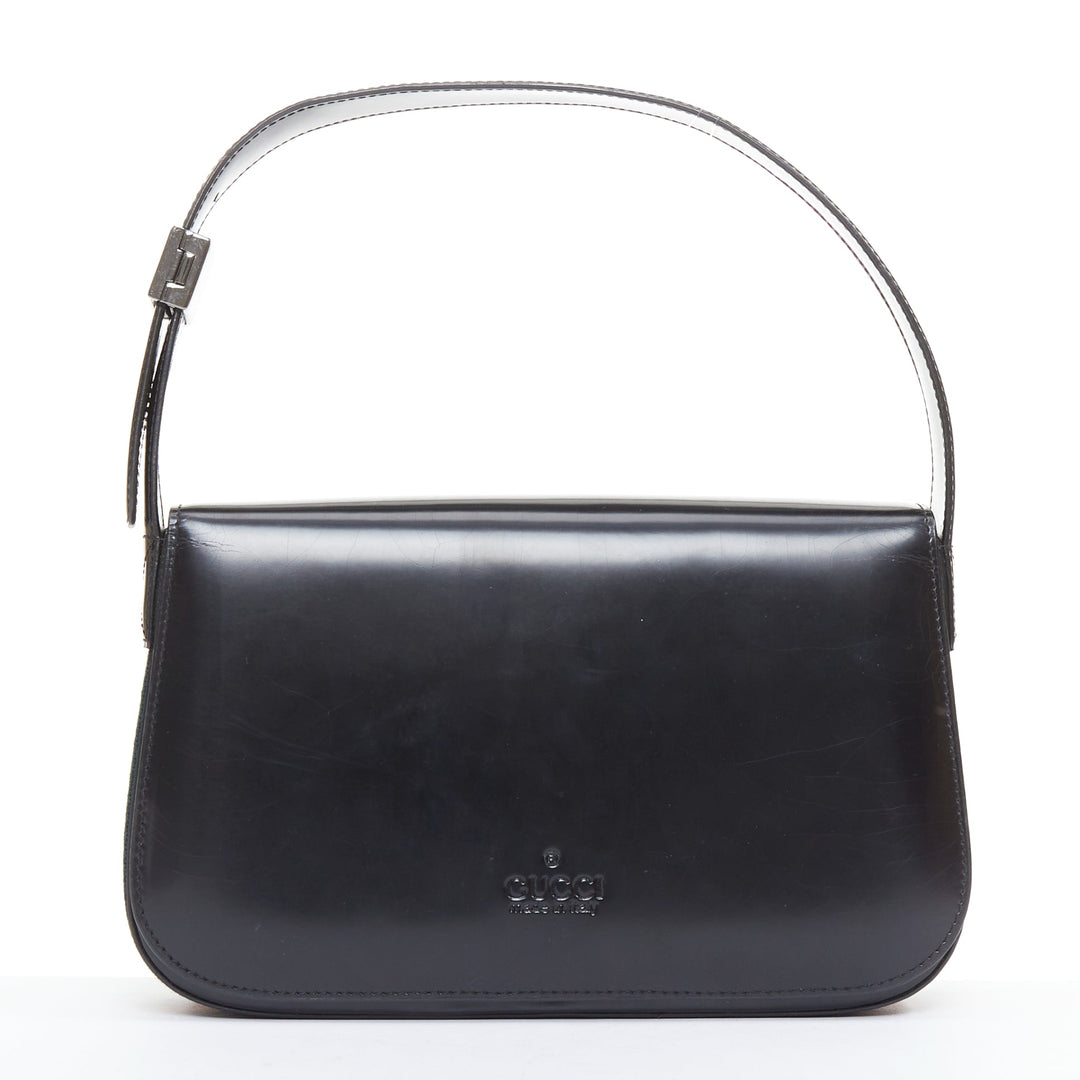GUCCI Vintage black smooth leather green red web structured underarm bag