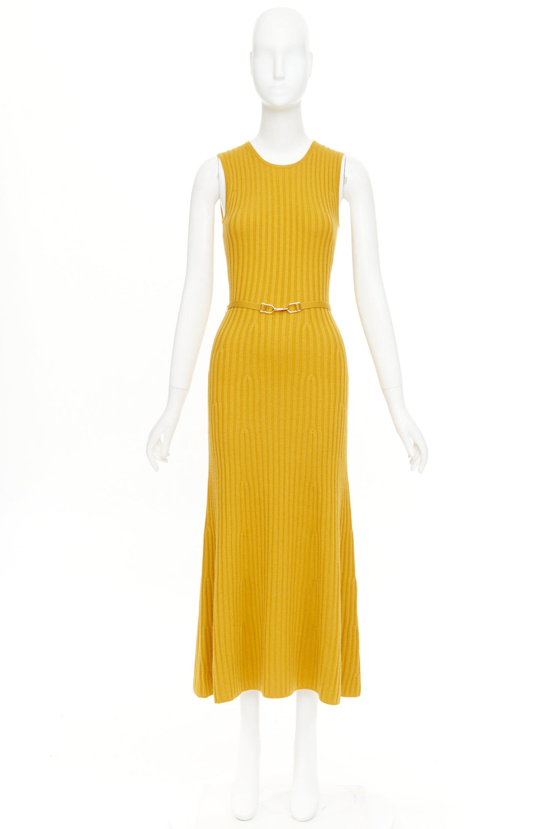GABRIELA HEARST Meier mustard yellow wool cashmere knit belted midi dress XS