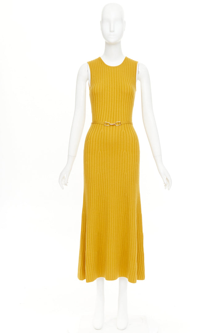GABRIELA HEARST Meier mustard yellow wool cashmere knit belted midi dress XS