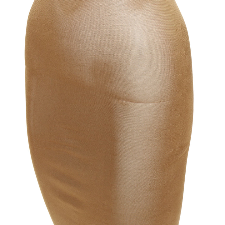 SAINT LAURENT 2023 Runway gold brown high neck fine knit sheer  maxi dress XS