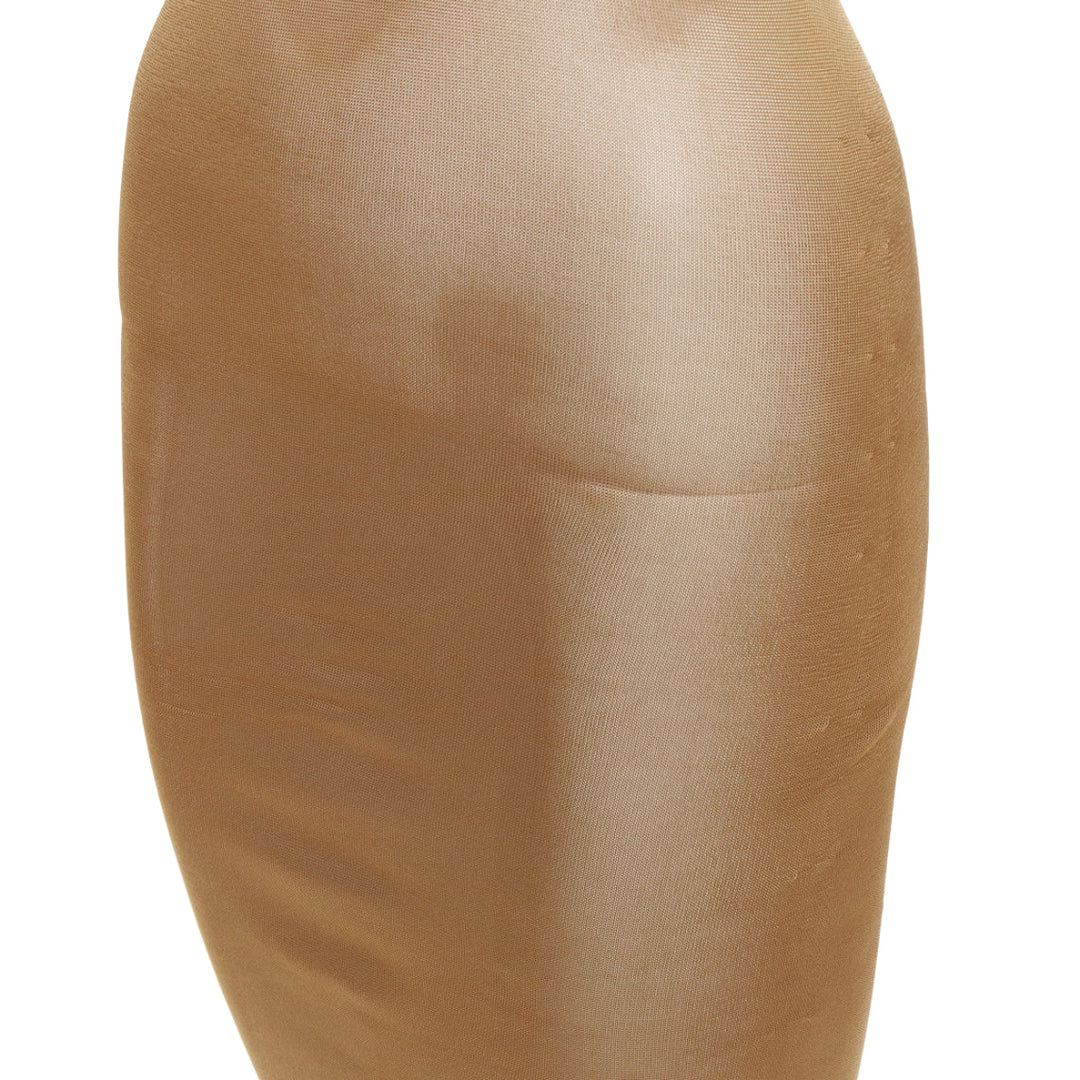 SAINT LAURENT 2023 Runway gold brown high neck sheer long sleeve maxi dress S