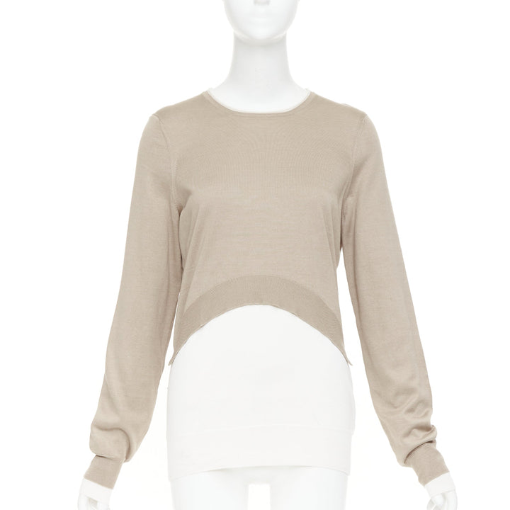 OLD CELINE Phoebe Philo beige cream silk cotton high low hem sweater S