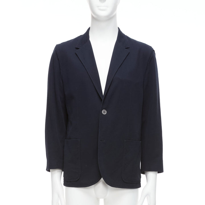 LANVIN navy waffle cotton inside out seams blazer jacket  FR50 L