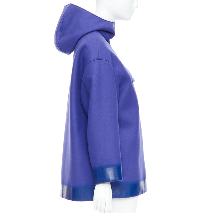 PRADA 2018 Runway blue virgin wool lacqured hem popover hoodie IT38 XSS
