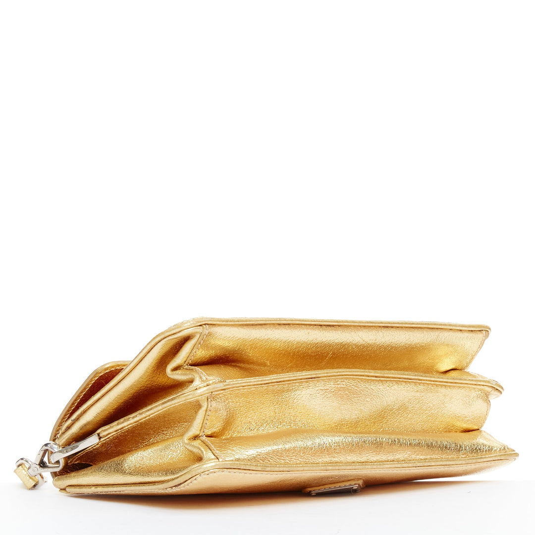 PRADA Vintage gold metallic leather silver logo flap crossbody bag