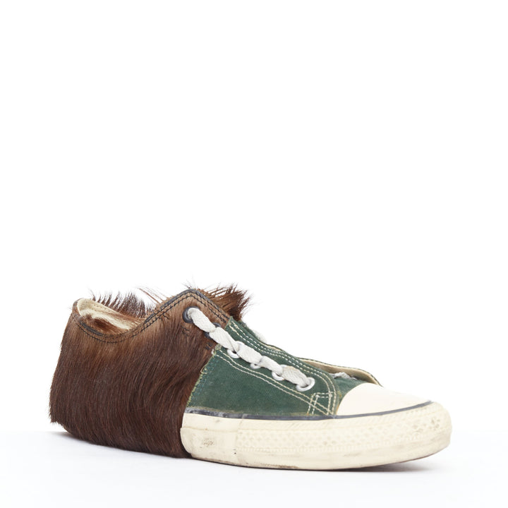 MIHARA YASUHIRO Half green canvas brown horsehair split sneakers 26cm