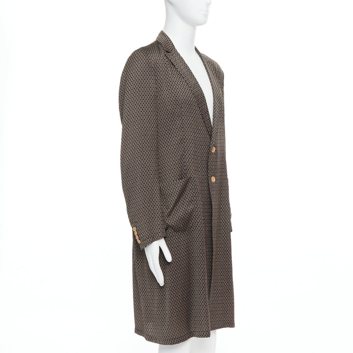 DRIES VAN NOTEN brown ethnic geometric print viscose silk robe coat IT50 L