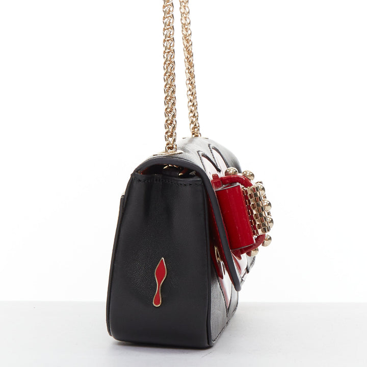 CHRISTIAN LOUBOUTIN Sweet Charity Heart black red patent mini crossbody bag