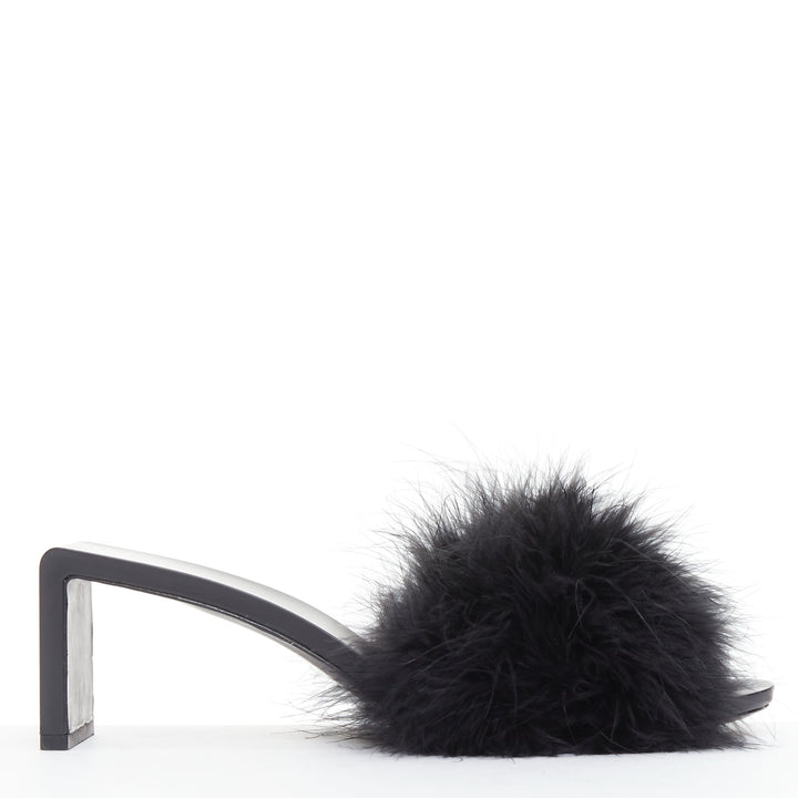BALENCIAGA Boudoir black feather open toe slipper mule sandals EU37
