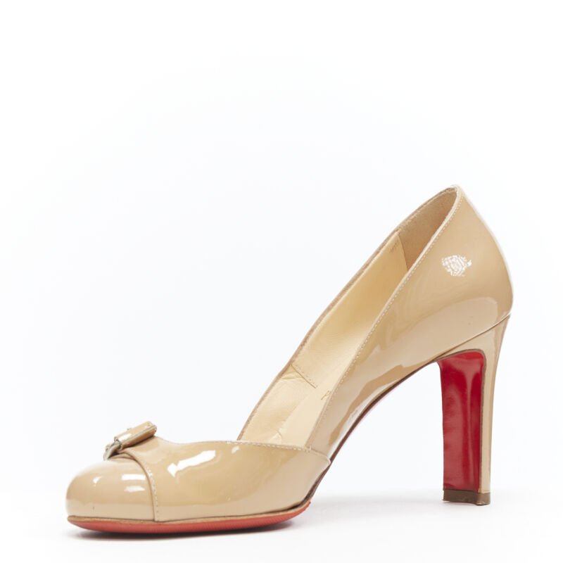 CHRISTIAN LOUBOUTIN Lilibelt 100 nude patent buckle detail almond toe pump EU36