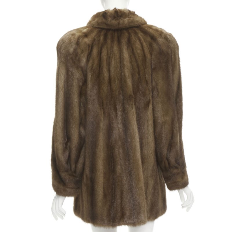M JACQUES brown fur peter pan collar long sleeve hook eye coat jacket