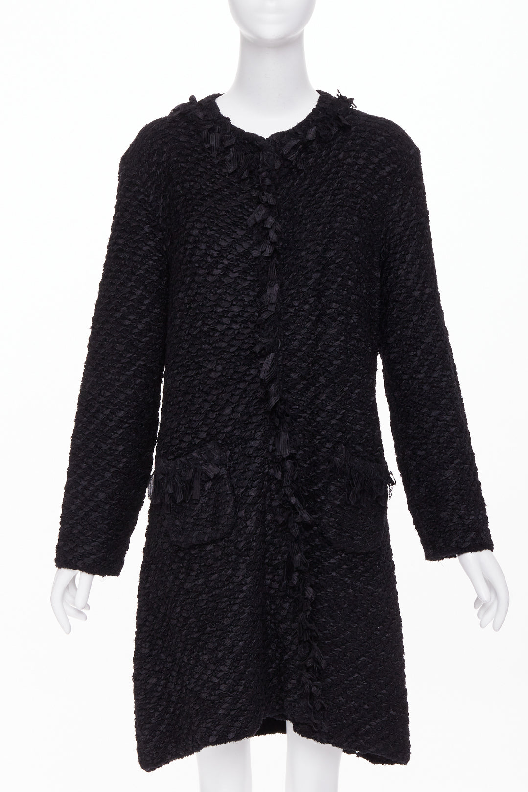 ARMANI COLLEZIONI black nylon ribbon textured knit outerwear coat US14 3XL