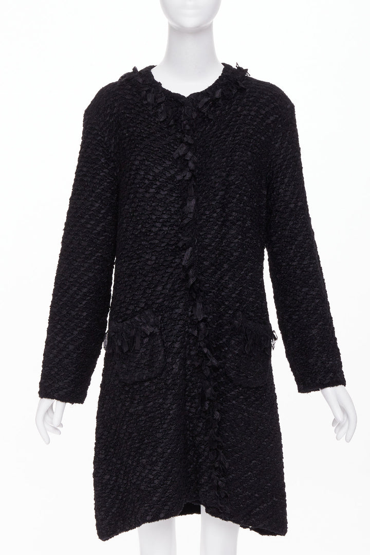 ARMANI COLLEZIONI black nylon ribbon textured knit outerwear coat US14 3XL