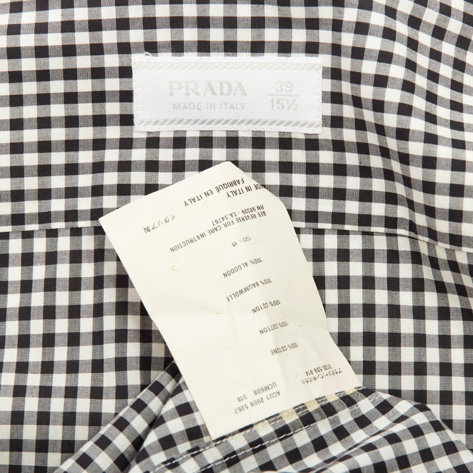 PRADA 2008 black white gingham check cotton long sleeve button shirt EU39 M