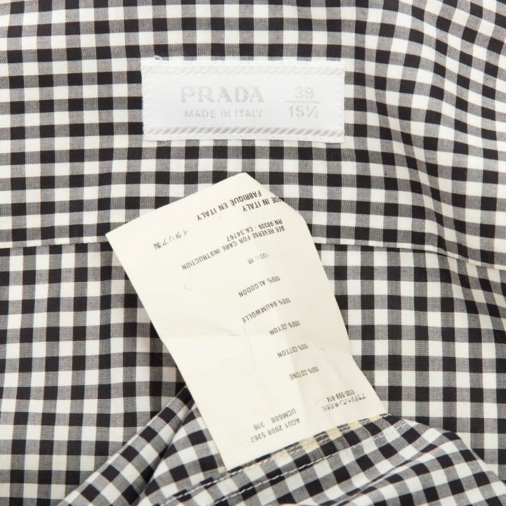 PRADA 2008 black white gingham check cotton long sleeve button shirt EU39 M
