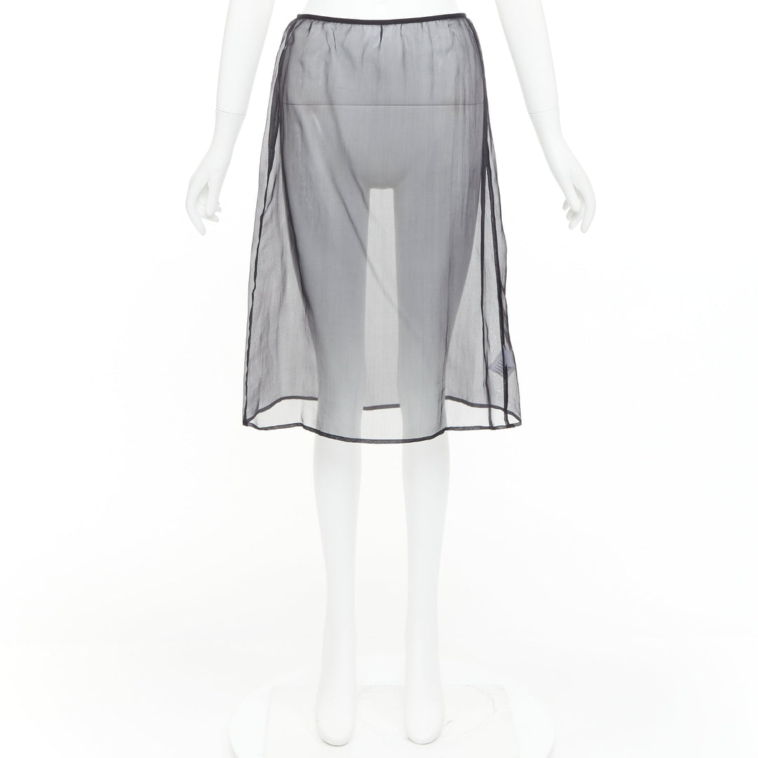 DRIES VAN NOTEN black 100% silk sheer high waist knee skirt FR36 S