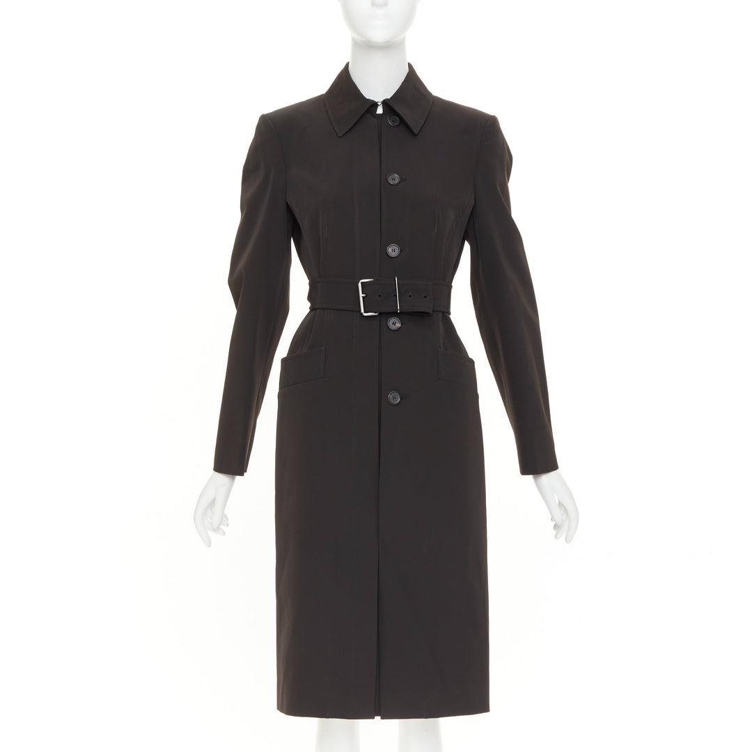 PRADA 1999 Vintage minimal technical single breasted belted trench coat IT42 M