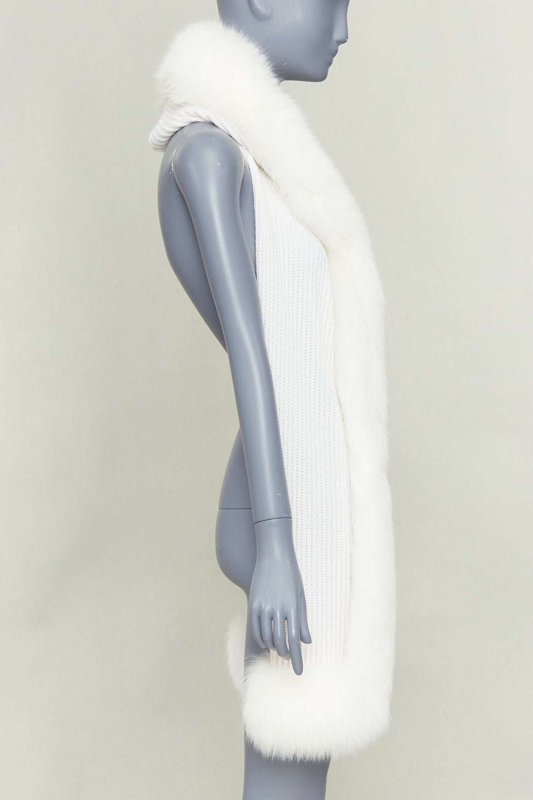 CHRISTIAN DIOR cream 100% cashmere rare real fur trim hooded winter shawl scarf