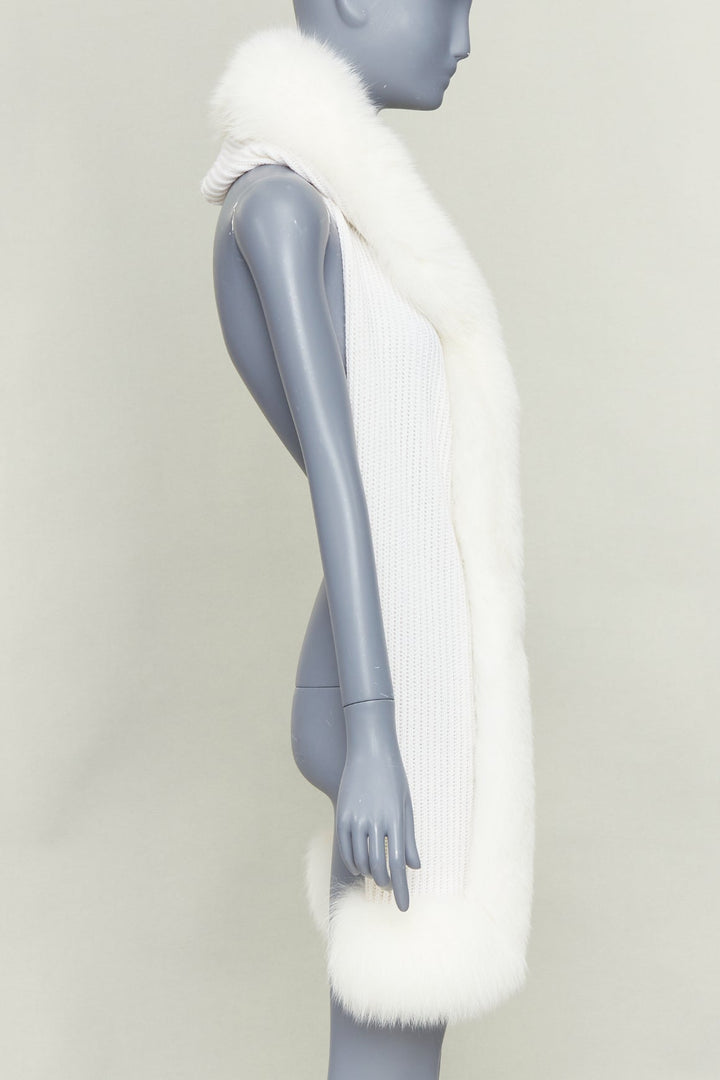 CHRISTIAN DIOR cream 100% cashmere rare real fur trim hooded winter shawl scarf