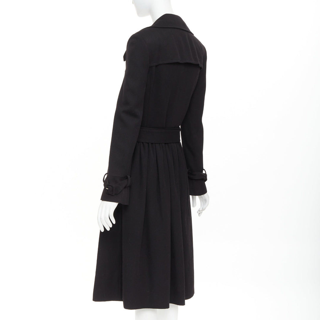 VIKTOR & ROLF black wool twill ruched waist gun flap long trench coat IT38 XS