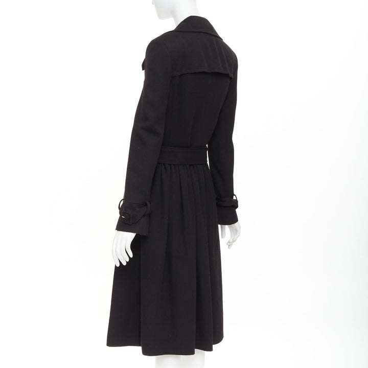 VIKTOR & ROLF black wool twill ruched waist gun flap long trench coat IT38 XS