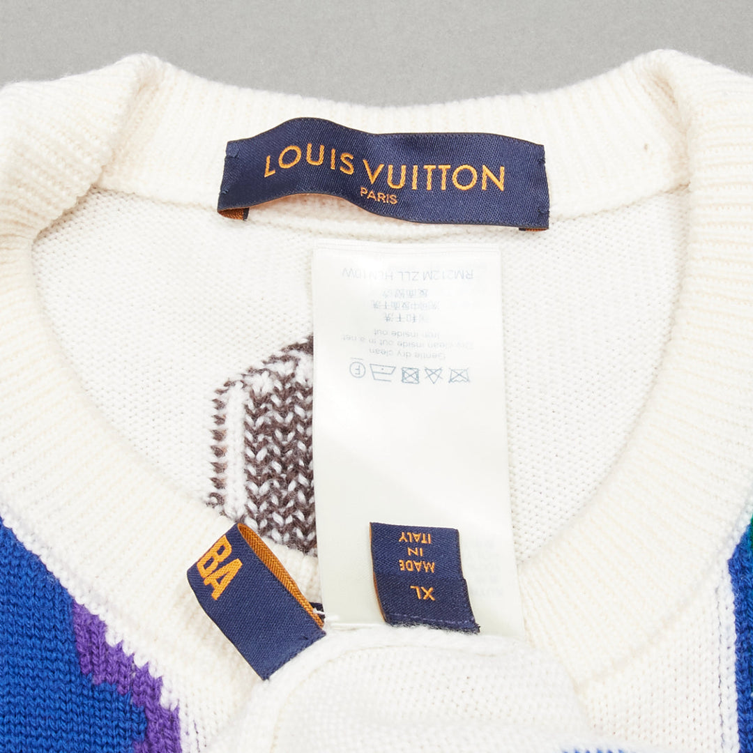 LOUIS VUITTON Virgil Abloh NBA 2021 white logo letters wool sweater XL
