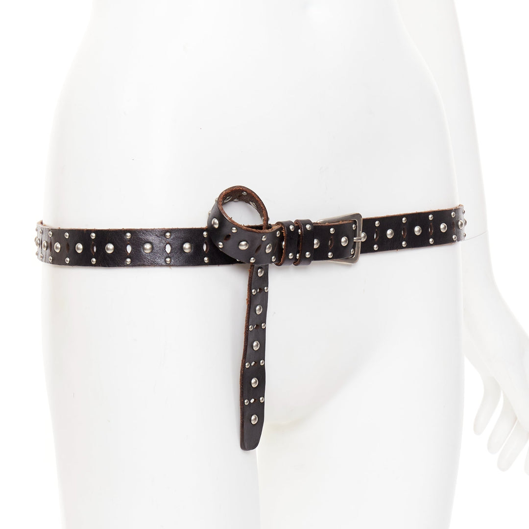 SAINT LAURENT 2013 Psych Rock distressed grunge brown silver studded long belt