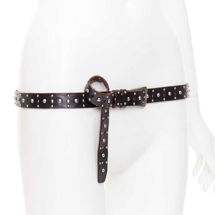 SAINT LAURENT 2013 Psych Rock distressed grunge brown silver studded long belt