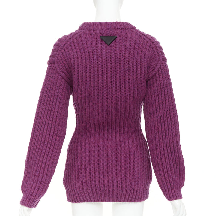 PRADA 2021 Runway purple Shetland wool built in bra corset bust sweater IT38 XS