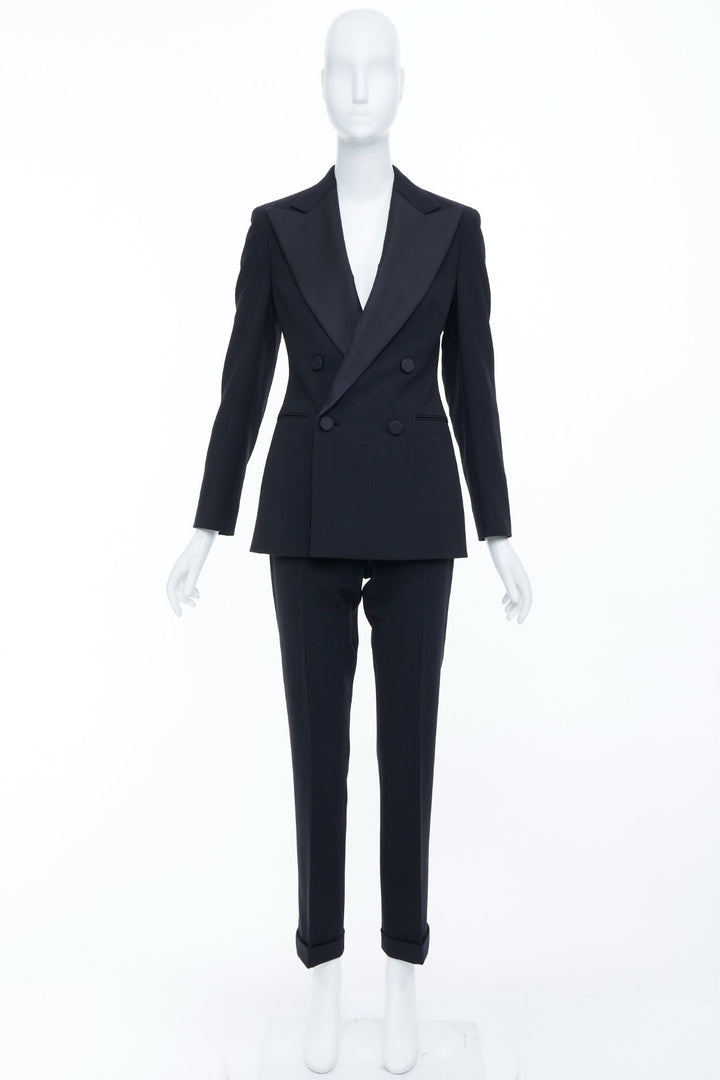 RALPH LAUREN Purple Label black wool blend double breasted tuxedo suit US2 S