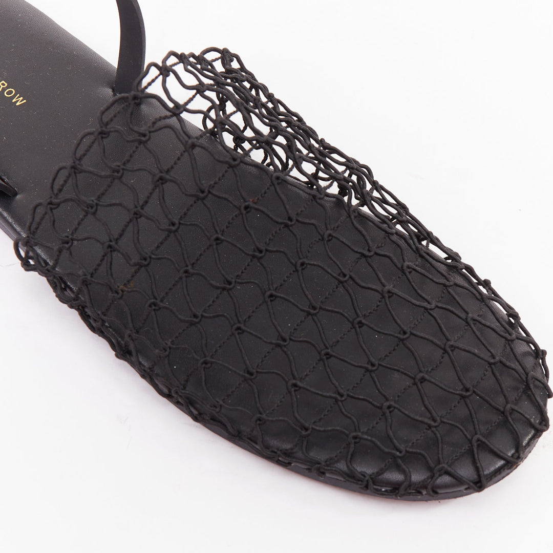 THE ROW 2021 Macrame Net black elastic strap fabric mesh slingback shoes EU36