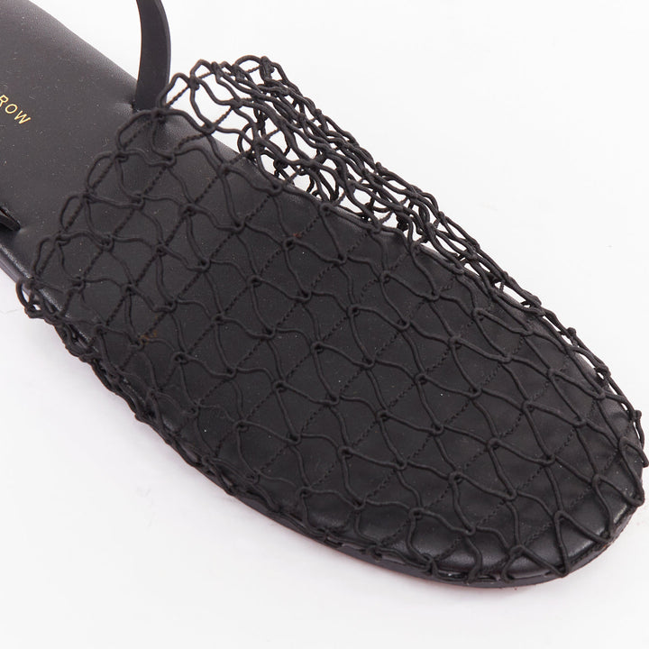 THE ROW 2021 Macrame Net black elastic strap fabric mesh slingback shoes EU36