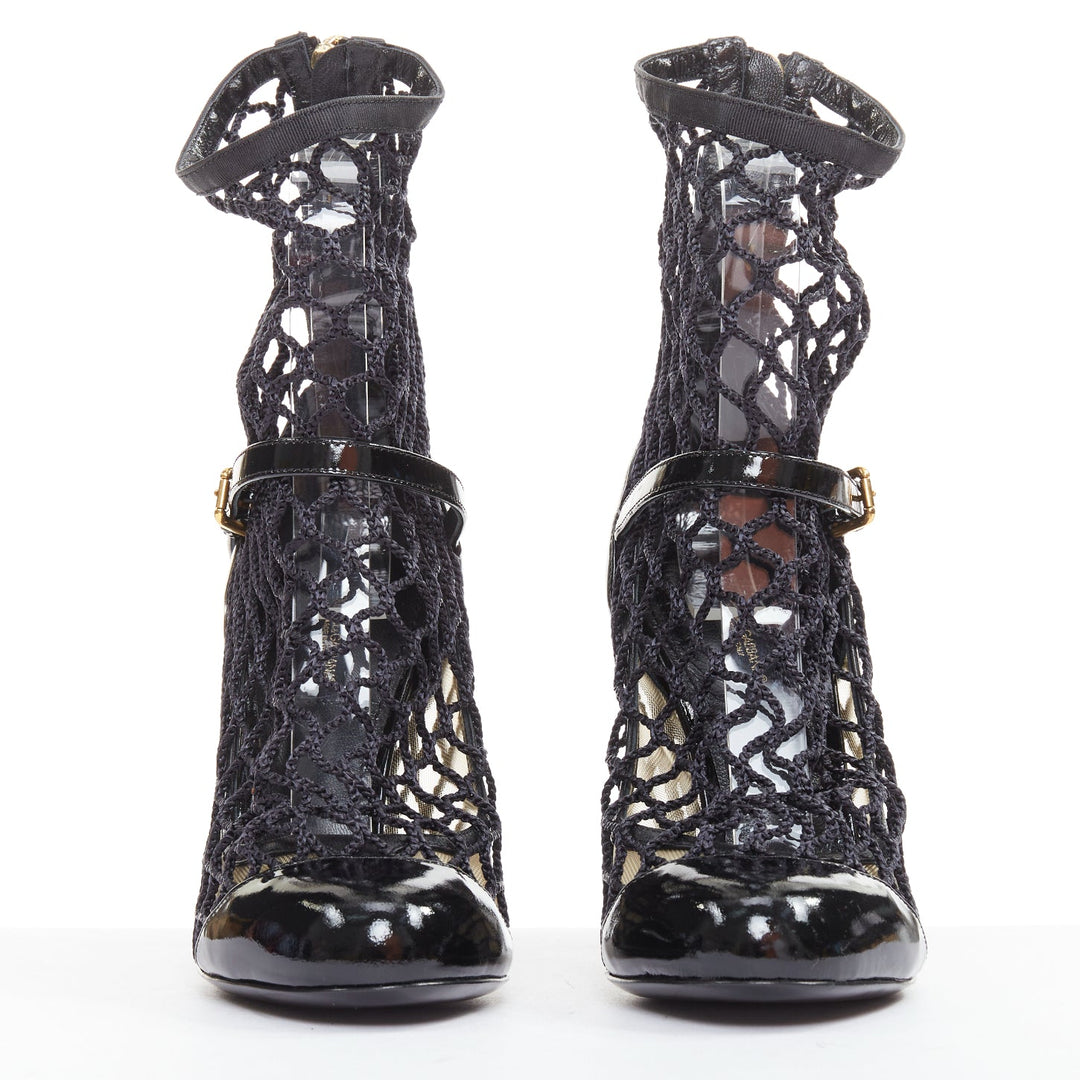 DOLCE GABBANA 2012  black patent leather fishnet maryjane heeled booties EU36