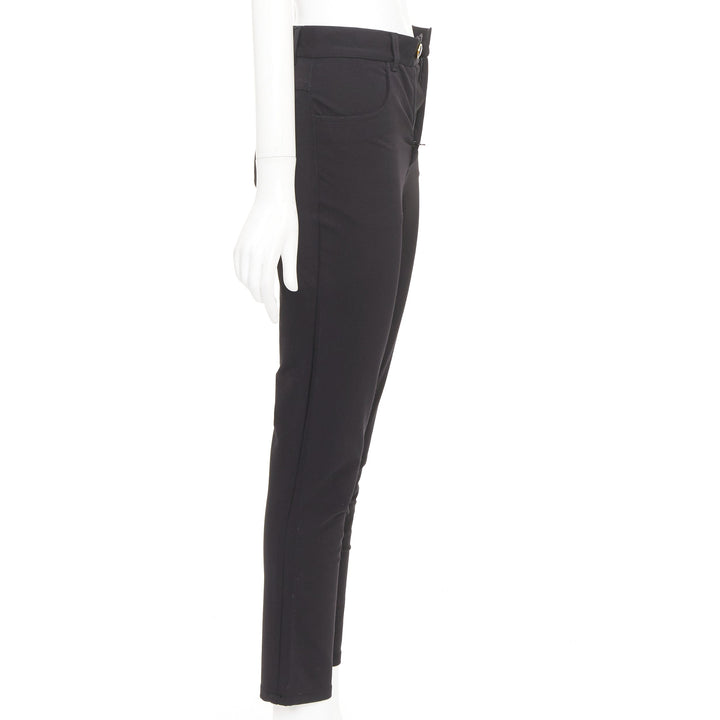 VICTORIA BECKHAM black polyamide high waisted navy gold button pants UK6 XS