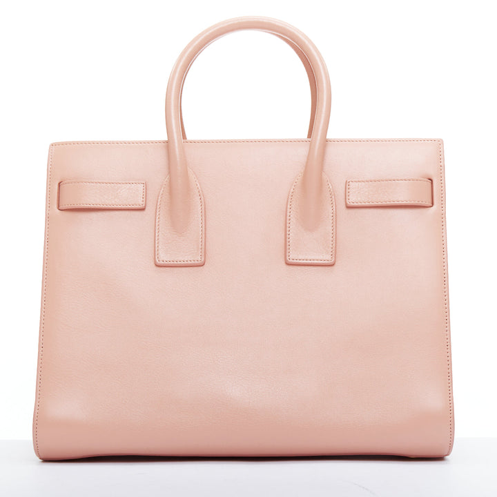 SAINT LAURENT Sac Du Jour pale pink calfskin gold logo executive tote bag