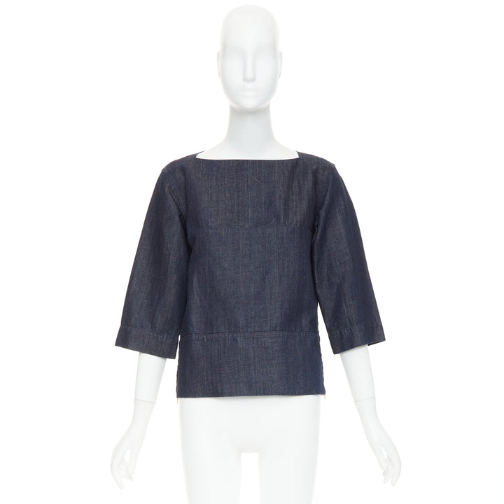 MARNI indigo denim cotton linen square bateau neck zipper boxy top IT38 XS