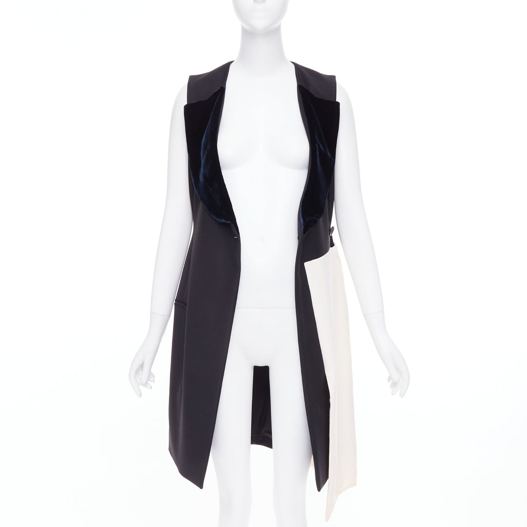 CHRISTIAN DIOR 2013 Raf Simons black white velvet lapels asymmetric dress FR36 S